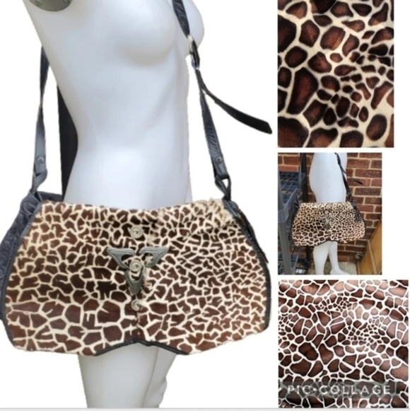1990s ginormous Pony‎ Hair Giraffe print tote